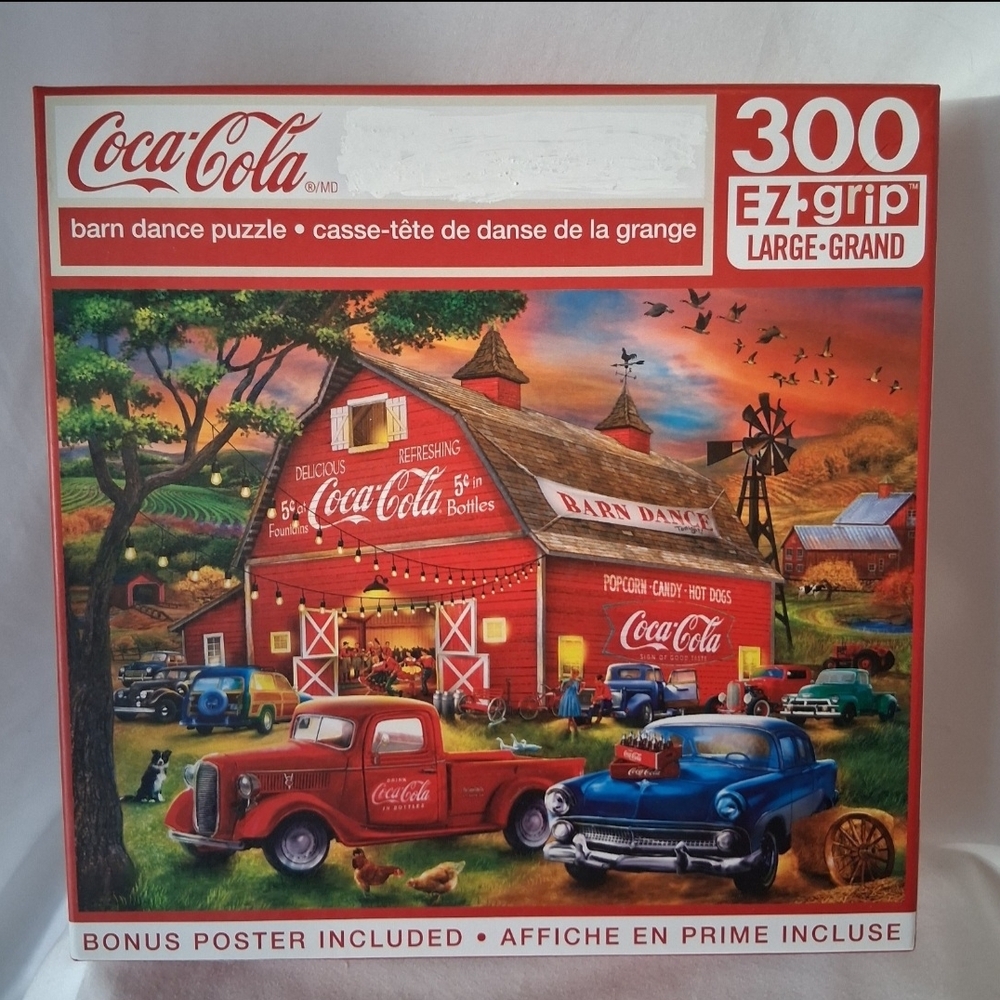 Coca-Cola "Barn Dance" 300 Pc Puzzle Complete   Nostalgic Country Farm w/Poster